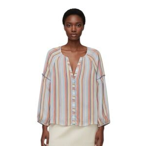 Tanya Taylor Illa Silk Blouse – Summer Stripe Print – Sheer Oversized NWT